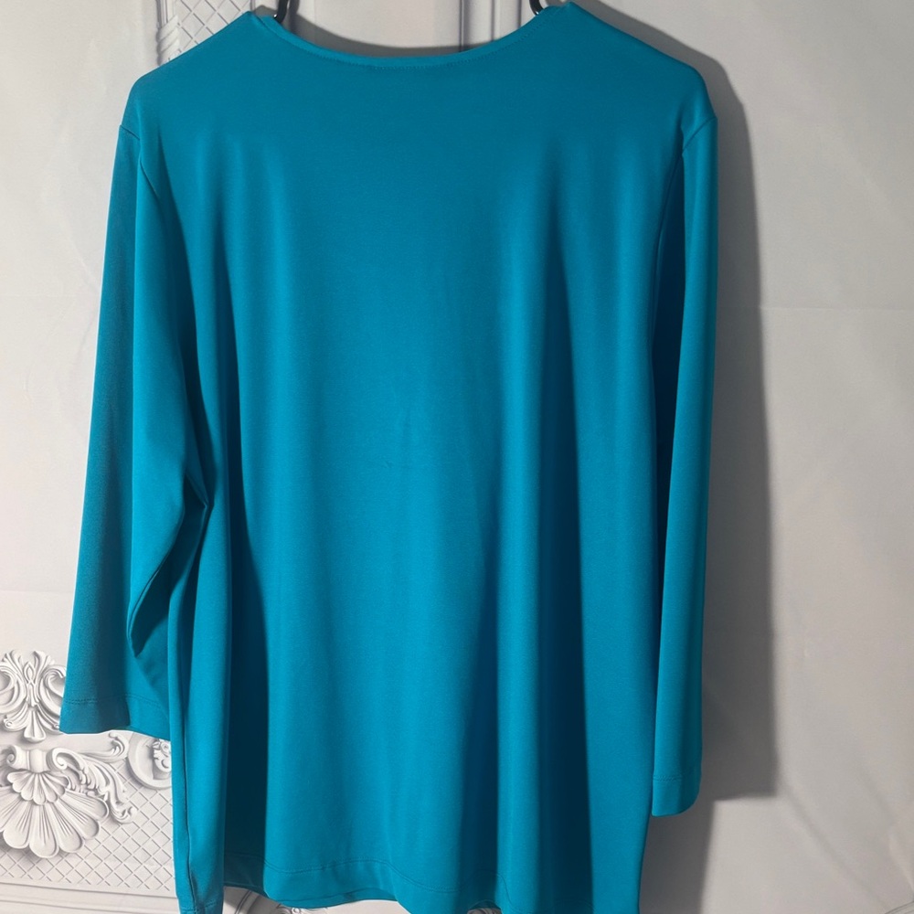 Susan Graver Teal Embroidered Blouse and Black Skirt Set, Skirt M/Blouse L - Picture 7 of 8